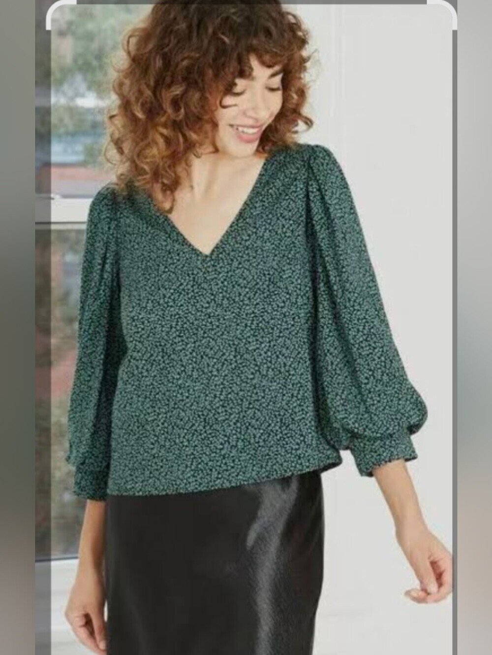 a new day Green V-Neck Puff Sleeve Blouse
